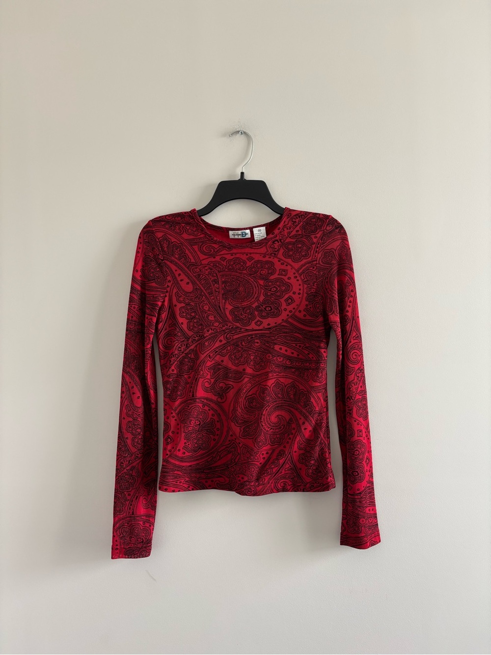 VTG Paul Harris Design Top Red Black Paisley Mesh Long Sleeve Women M Gothic 90s